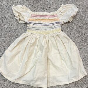 Hanna Andersson Cream Smocked Dress with Rainbow Stripes